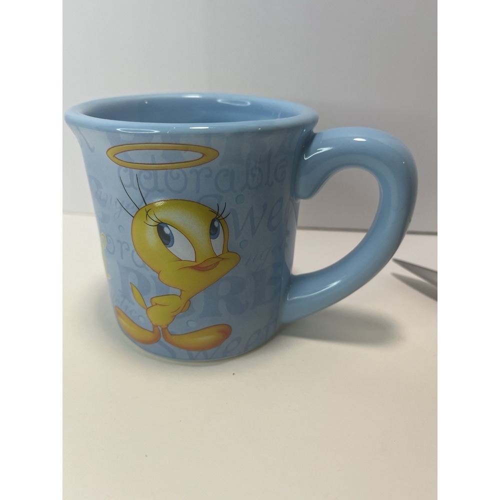 Tweety Bird 99% Angel Coffee Mug Houston Harvest 3D Blue Ceramic Warner Brothers